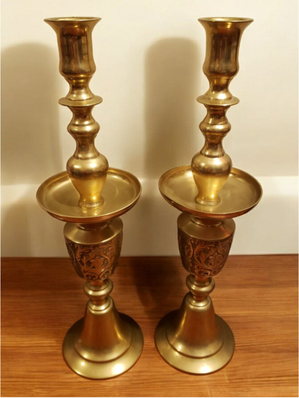 Vintage Korea Large Brass Candlesticks Candle Holders Gold